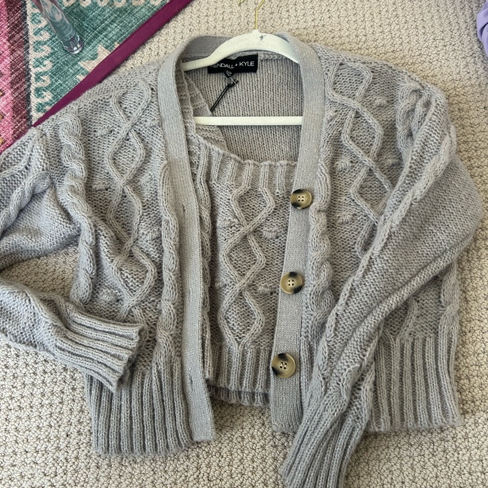 Kendall & Kylie Light Gray Cable Knit Cardigan